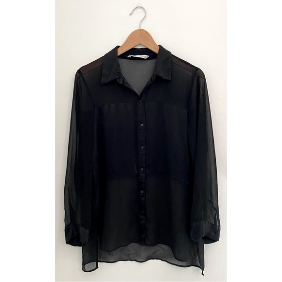 Zara Sheer Combination Blouse Top Size Small - Picture 2 of 4